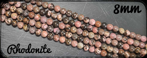 Rhodonite ronde en fil - 8mm