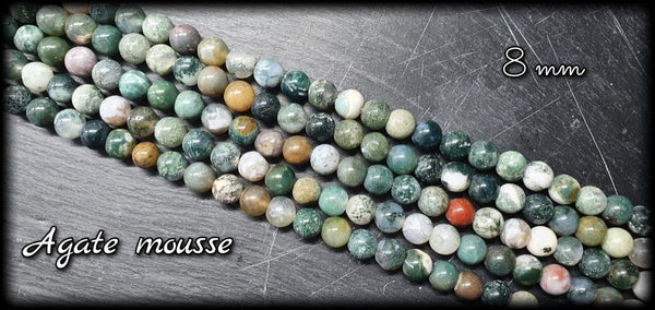 Agate mousse ronde en fil - 8mm