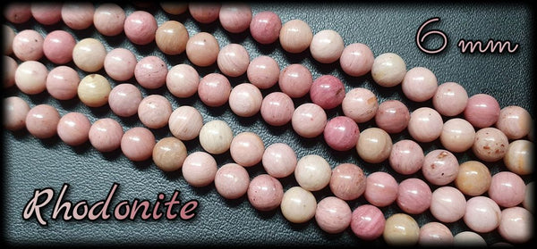 Rhodonite pleine ronde en fil - 6mm