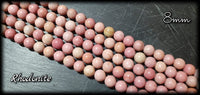 Rhodonite pleine ronde en fil - 8mm