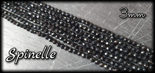 Spinelle noire facettée en fil - 3mm