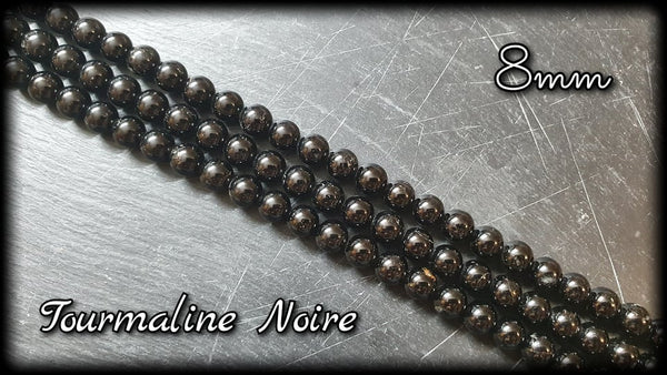 Tourmaline noire ronde en fil - 8mm