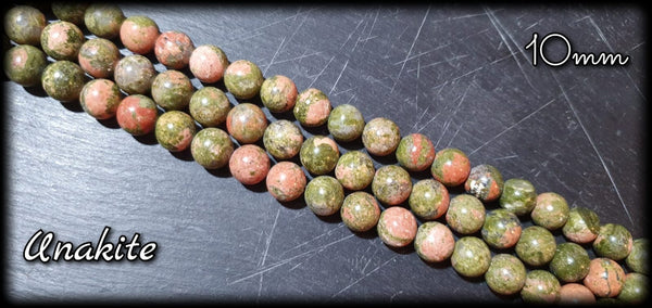 Unakite ronde en fil - 10mm